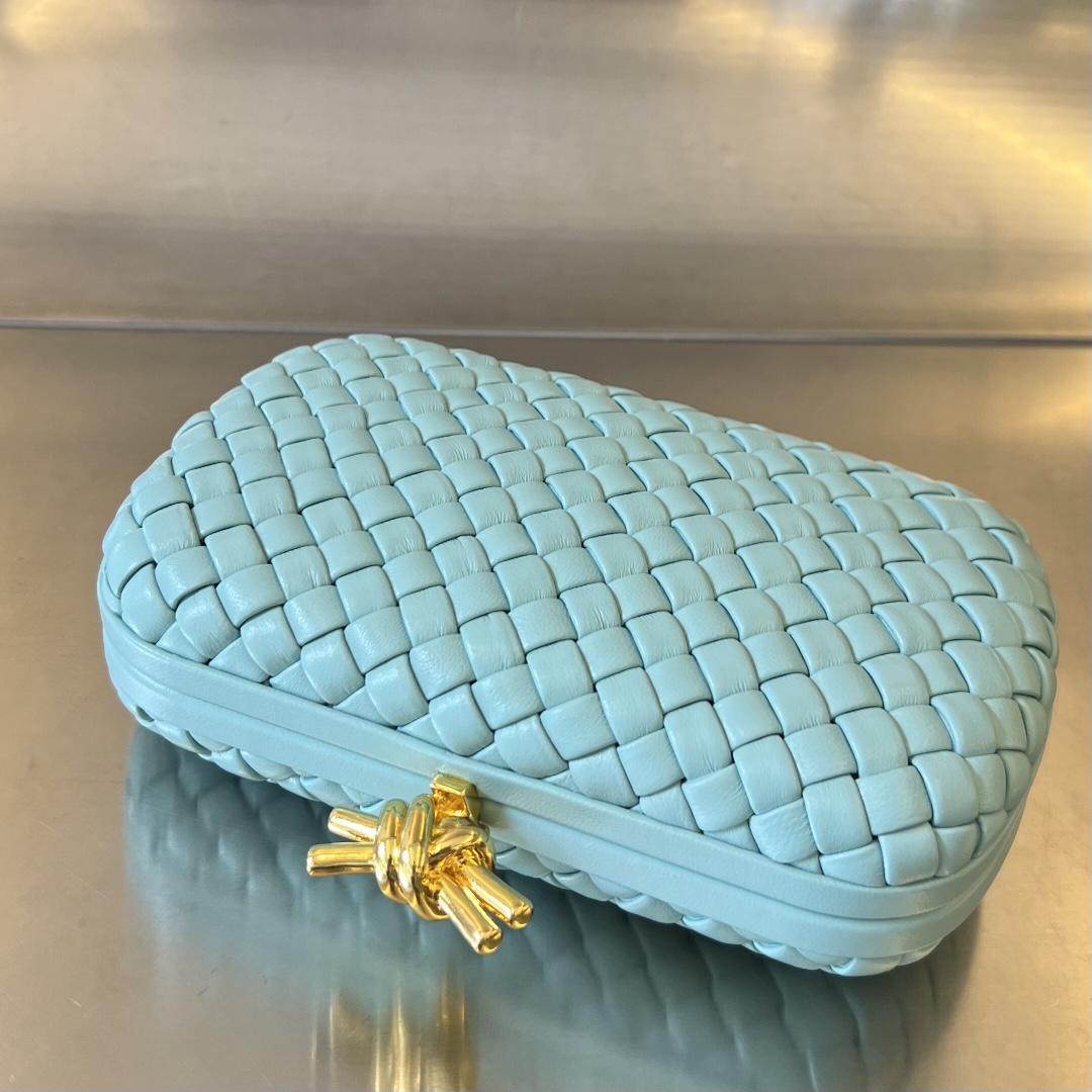 Knot Padded Intreccio Leather Clutch Sky Blue